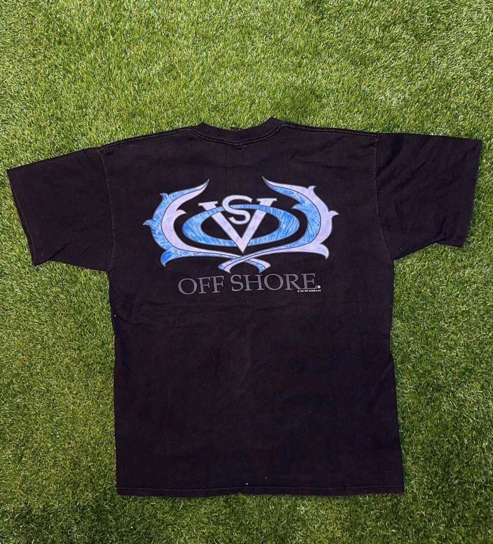 Vintage 1991 Off Shore T-Shirt Black Graphic Surf Tee Size L